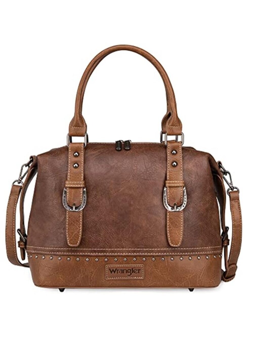 Western Barrel Satchel Doctor Bag Hobo Shoulder Purse Vegan Leather Saddle Brown
